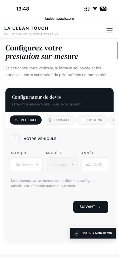 Configurateur de devis véhicule personnalisé