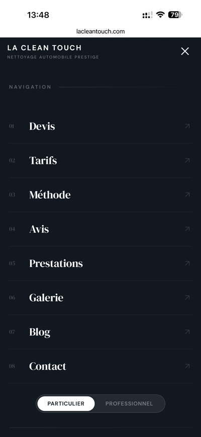 Menu de navigation mobile full-screen