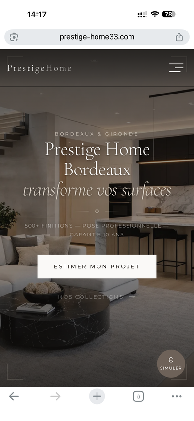 Page d'accueil avec hero immersive et finitions luxueuses