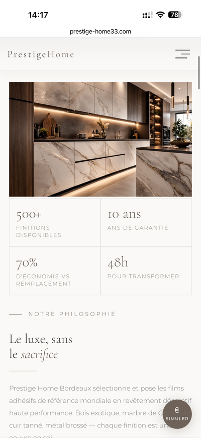 Présentation avantages avec cuisine moderne et statistiques