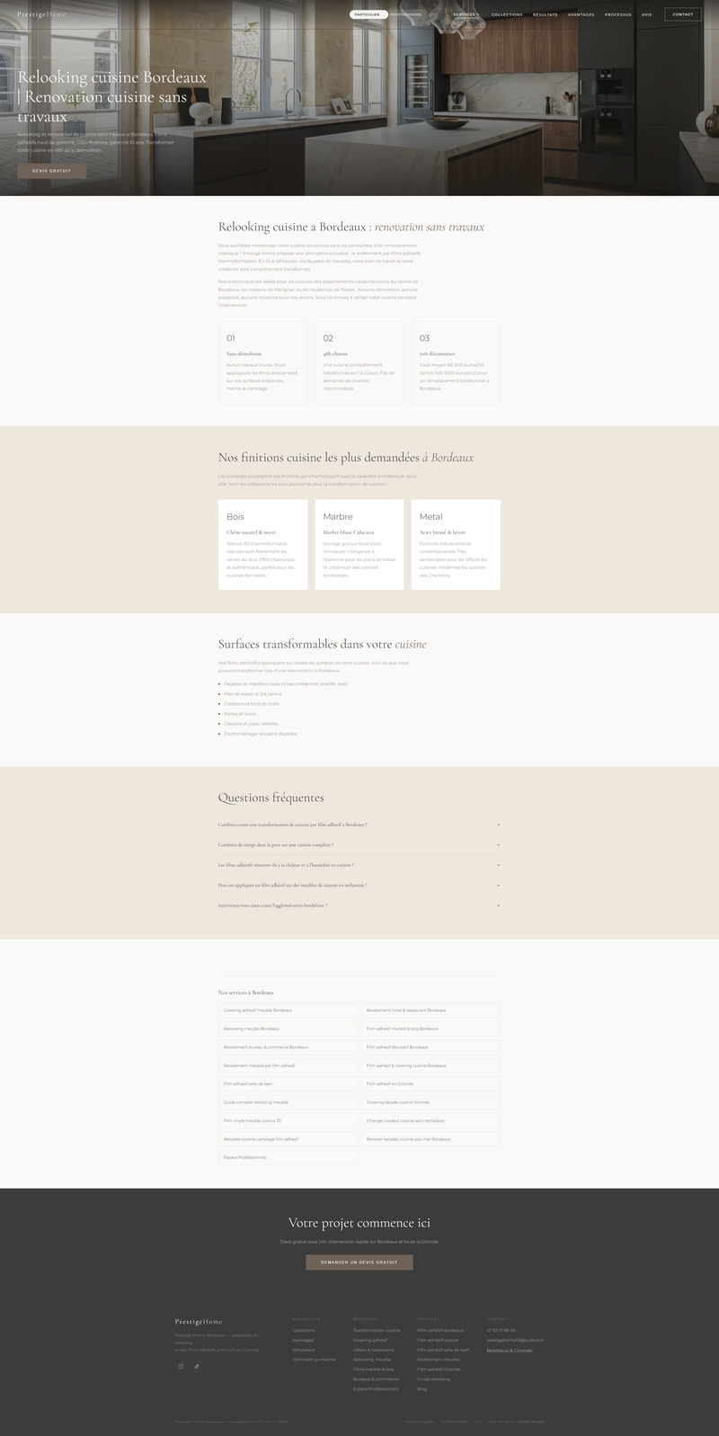 Page d'accueil avec hero immersif et navigation premium