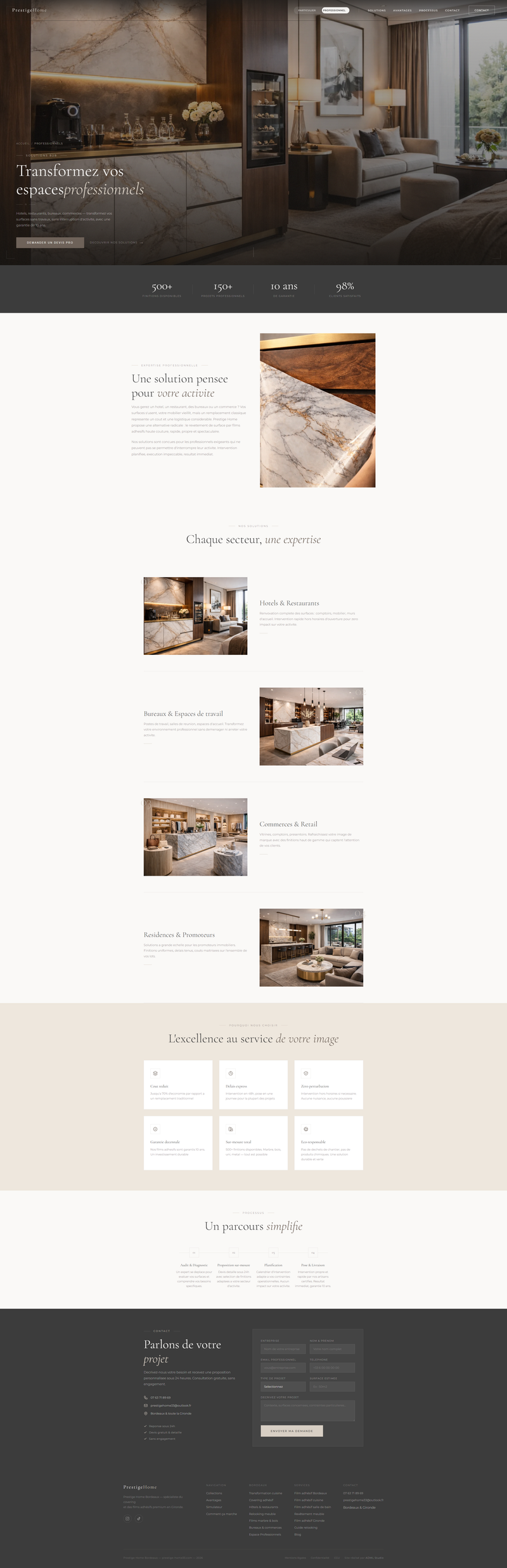 Section services avec galerie projets et expertise métiers