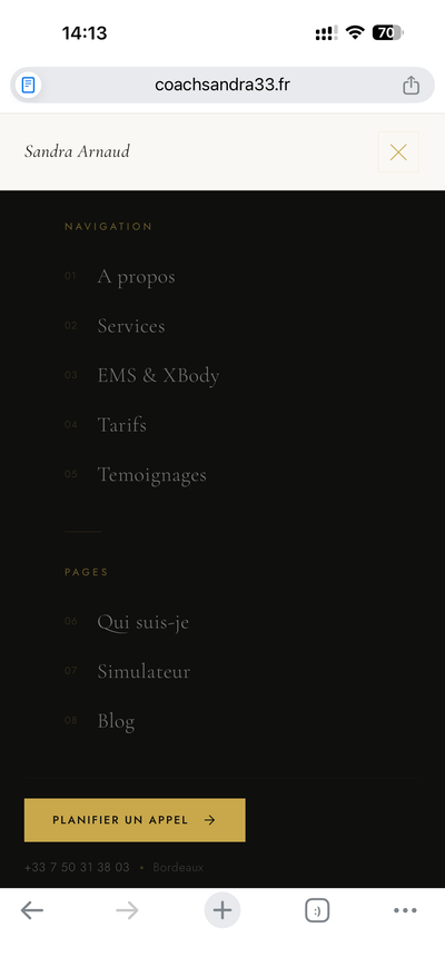 Menu navigation mobile avec liens structurés
