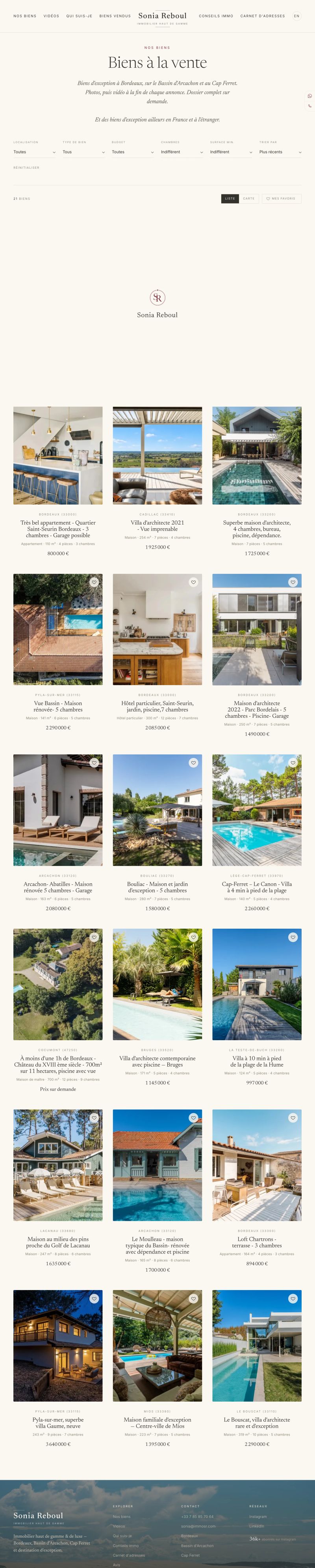 Properties for sale: filters by location, type, budget, bedrooms and floor area