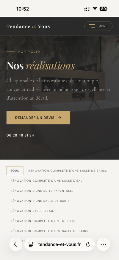Portfolio avec filtres et galerie de réalisations