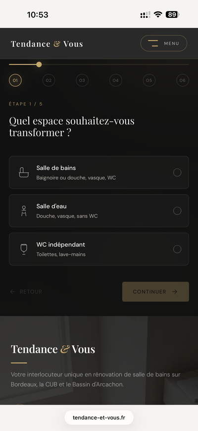 Questionnaire interactif étape 1 sélection d'espace