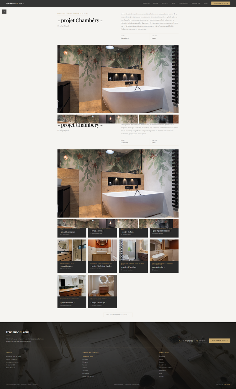 Portfolio projets avec galerie photos immersive